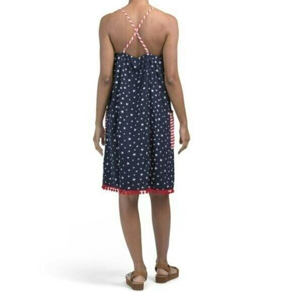 New! AMERICA & BEYOND American Flag Patriotic Print Mini Dress Beach Cover-up - Picture 3 of 7